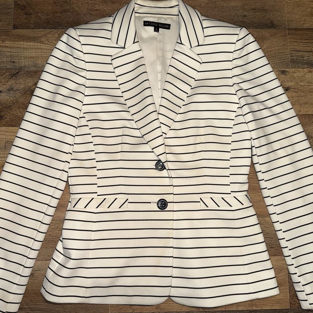 Antonio‎ Melani Suit Jacket Sz 4 White Black Dress Casual Women's Blazer - Picture 3 of 4